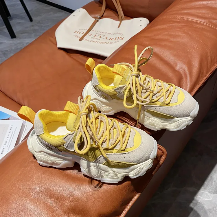 小众款韩国真皮厚底老爹鞋女潮学生女鞋2025春新款运动休闲鞋ins