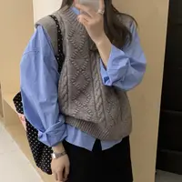 高级感麻花纹理圆领毛衣马甲女秋冬新款宽松叠穿针织背心上衣外穿