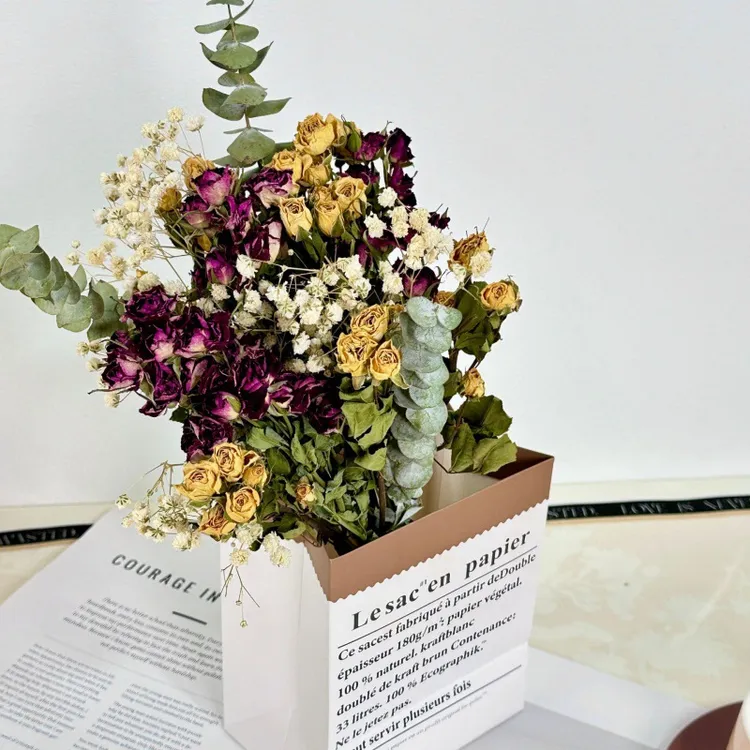 多头玫瑰花束真花干花客厅装饰摆件节日礼物清新迷你小干花永生花