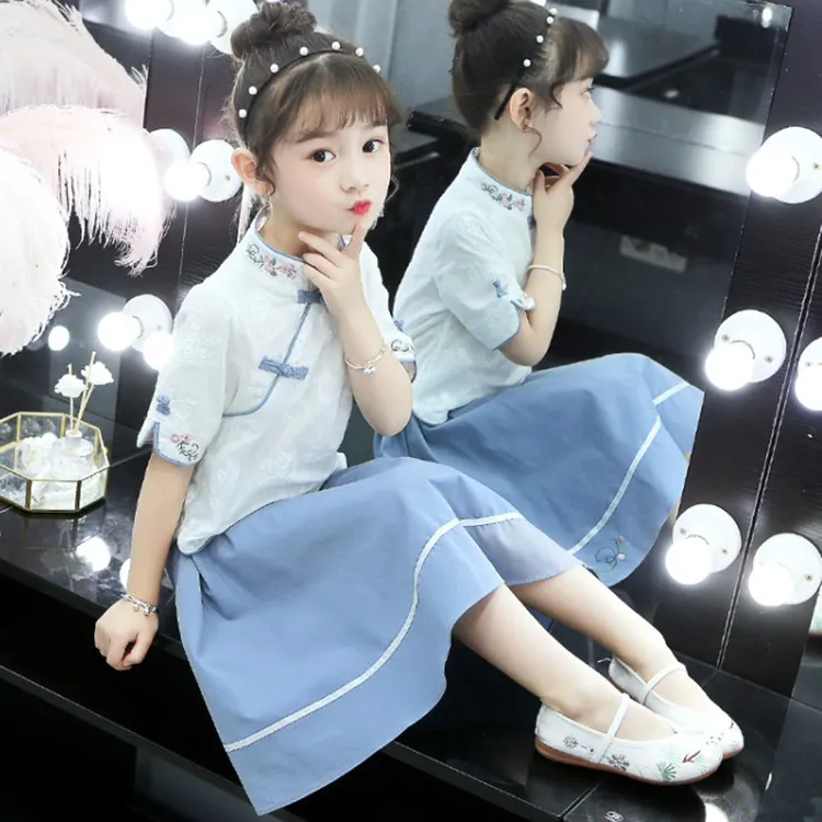 女童汉服夏季两件套装大儿童古装洋气中国风唐装6-12岁小女孩裙子
