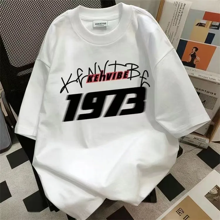 100%纯棉纯色重磅潮牌印花短袖T恤夏季宽松新款字母情侣打底上衣