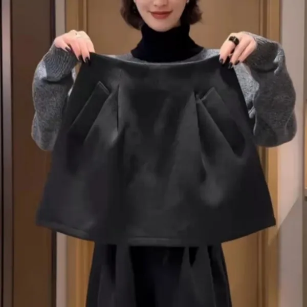 秋冬毛呢黑色半身裙花苞裙遮肉显瘦胖MM梨形身材休闲A字短裙子女