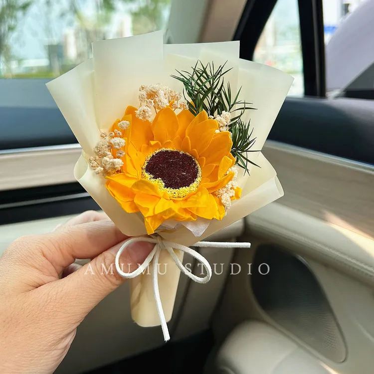 永生花束向日葵香皂仿真花汽车装饰摆件汽车迷你小花束卡布奇洛