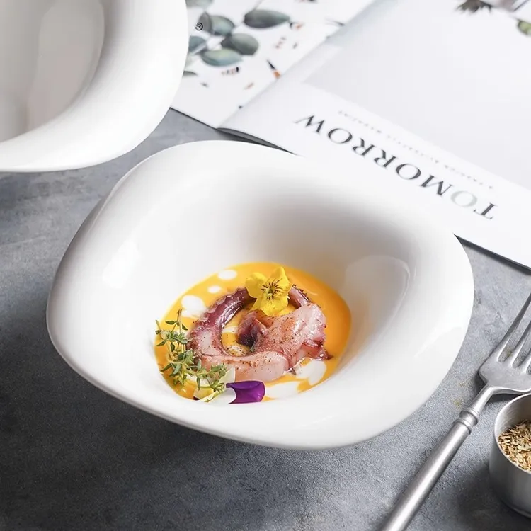 简约深盘网红创意仪式感汤碗高颜值水果碗家用沙拉碗商用异形餐具