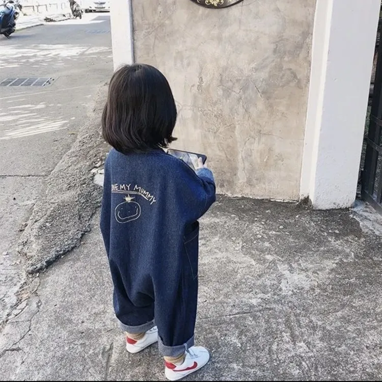 童装儿童牛仔连体衣春秋款长袖男女童宝宝韩版宽松洋气时尚连身衣