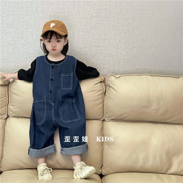 童装儿童牛仔背带裤男女中小童直筒洋气连体裤宝宝宽松休闲牛仔裤