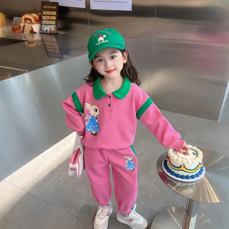 2025女童春秋卫衣卫裤套装小女孩洋气Polo两件套