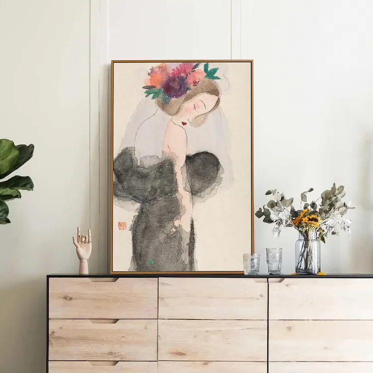 《头纱》竖版现代艺术玄关床头柜装饰画走廊挂画女孩壁画客厅落地画