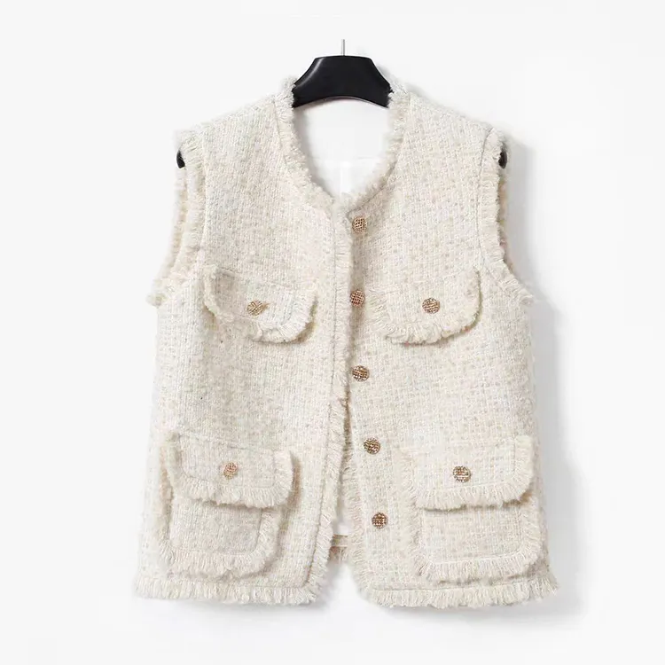 百搭气质时尚小香风轻奢女士无袖上衣粗花呢流苏女士外穿马甲背心