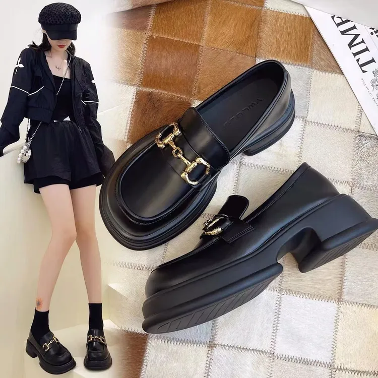 小个子厚底乐福鞋女2025春秋季新款软底单鞋黑色百搭秋季小皮鞋女