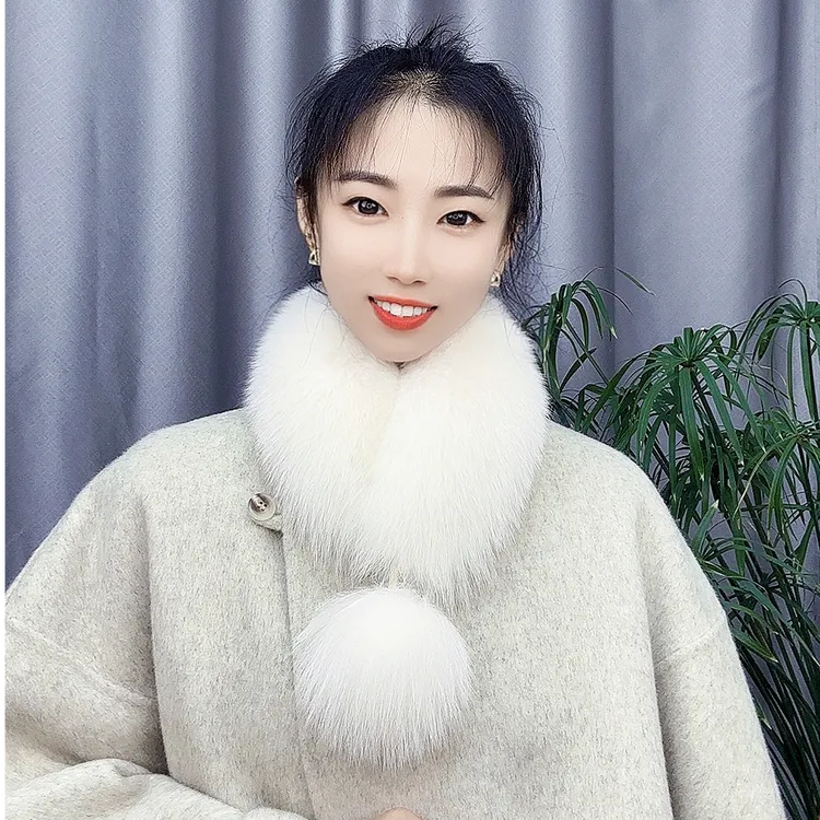 100%真毛秋冬双面狐狸獭兔毛女士保暖围巾时尚百搭带球吸扣款围脖