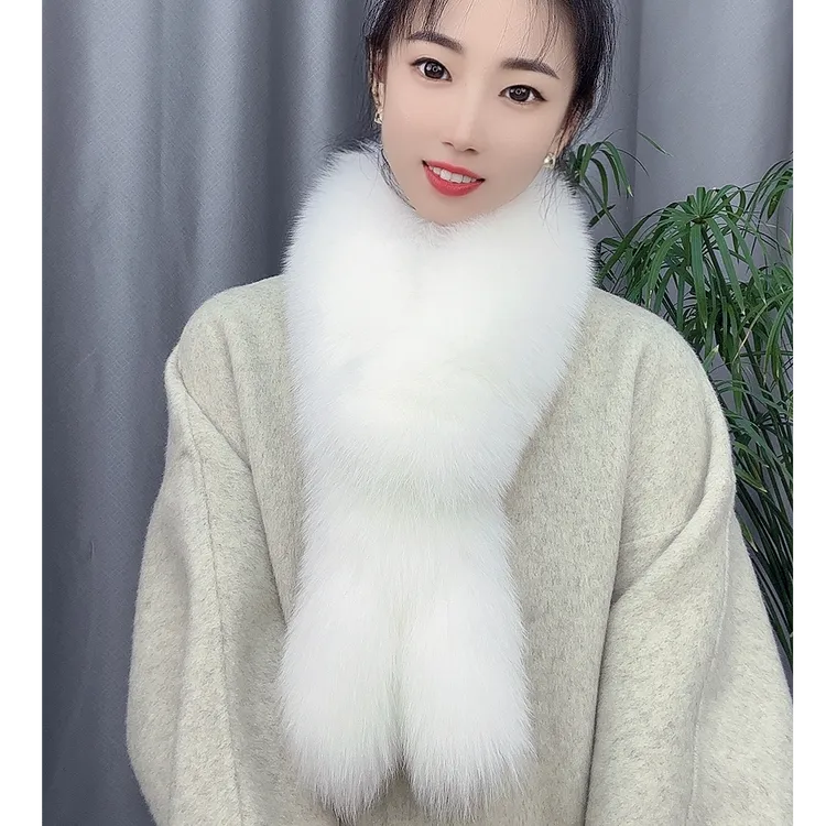 100%双面狐狸獭兔毛【兔耳朵款】冬季保暖女士围巾调节长短洋气时尚