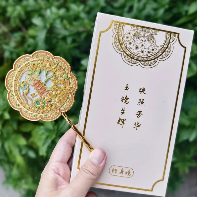 原创金属浮雕工艺古风随身镜春夏秋冬中式随身便携伴手手持化妆镜