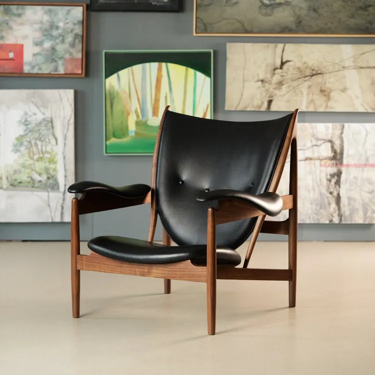 酋长椅黑胡桃中古实木沙发椅经典休闲椅全真皮座椅周董轻奢沙发椅商品图