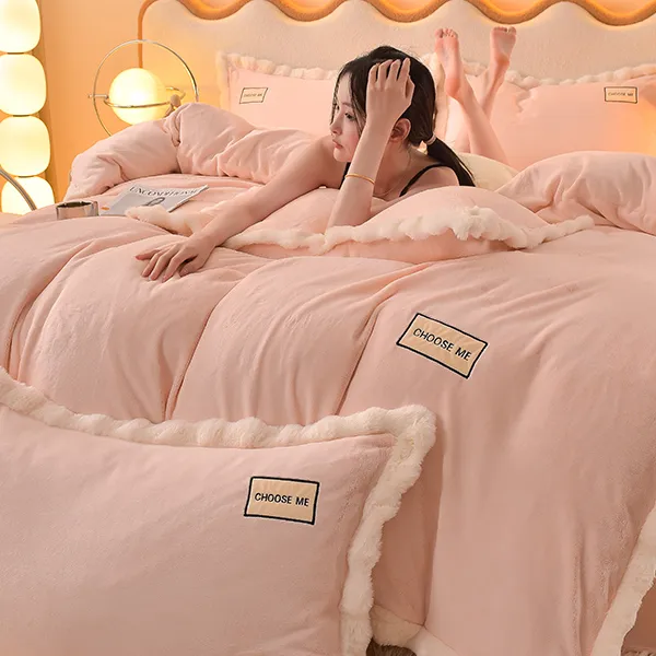 高端婴儿绒轻奢绒被A类高克重牛奶绒加厚四件套加绒毛绒双面绒床4