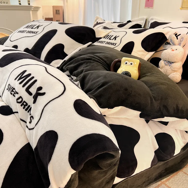 富安娜冬季牛奶绒四件套新母婴A类加厚加绒珊瑚绒床笠被套三件套4