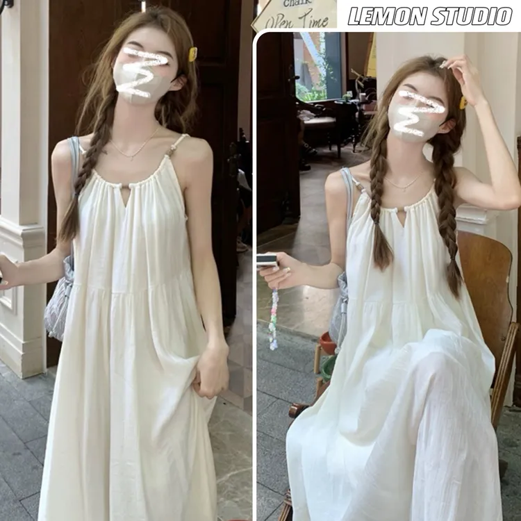 慵懒风设计感无袖气质连衣裙女夏2025新款大码宽松显瘦吊带长裙子