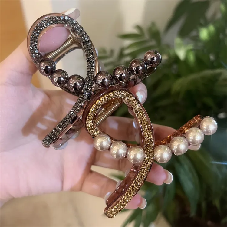 法式复古珠珠抓夹女中号盘发后脑勺发饰A75