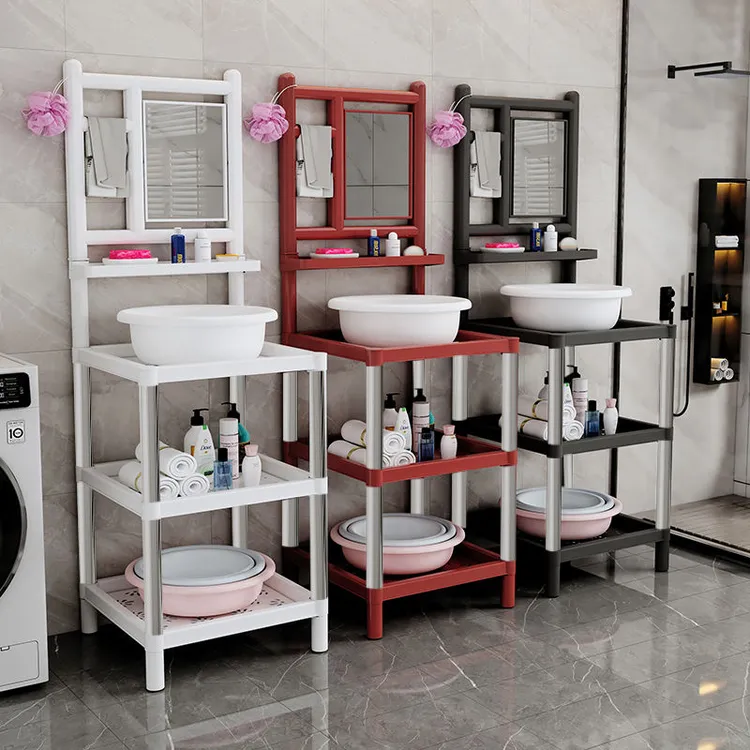 洗脸盆架加厚农村浴室洗脸洗手防晒防水面盆架不锈钢带镜子脸盆架