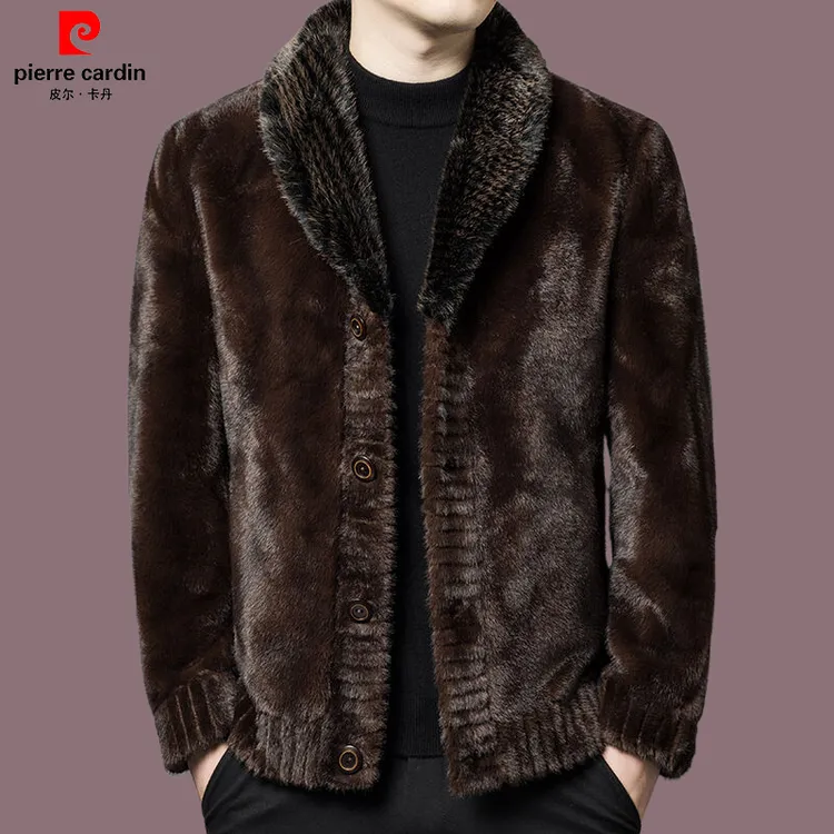 皮尔卡丹【皮毛一体可双面穿】冬装短款男士时尚保暖毛呢大衣外套男