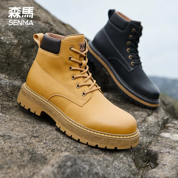 森马男鞋马丁靴男高帮靴子英伦风踢不烂大黄靴男款皮靴男士工装靴