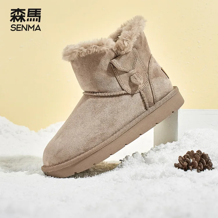森马雪地靴女加绒加厚短筒雪地靴新款保暖大棉鞋防滑短筒雪地棉鞋