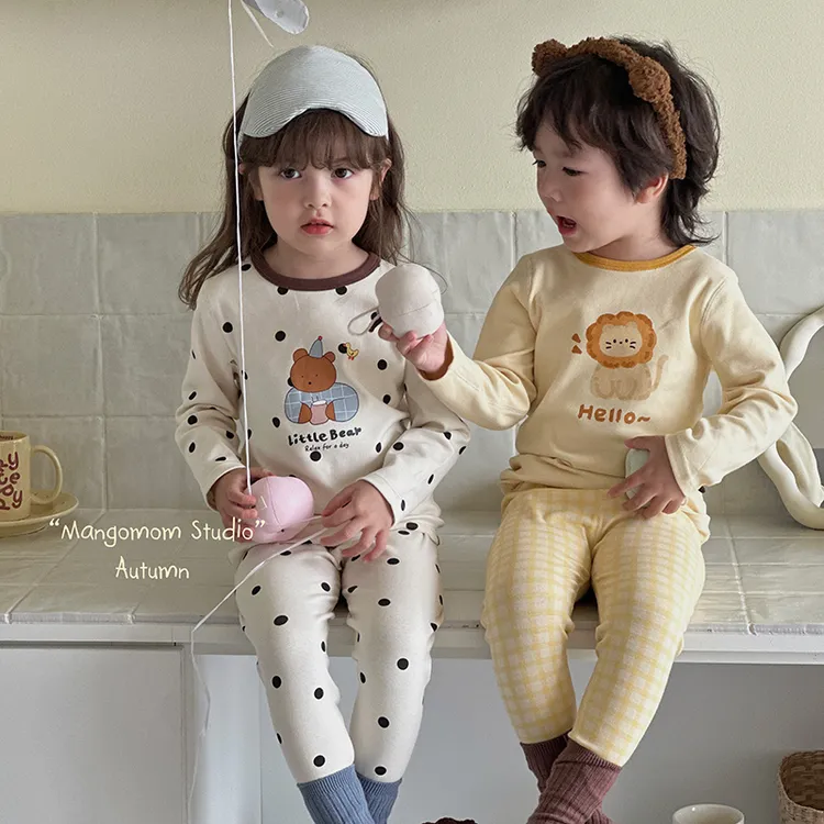 儿童纯棉中高腰秋衣秋裤男童秋冬睡衣女童家居服宝宝保暖内衣套装