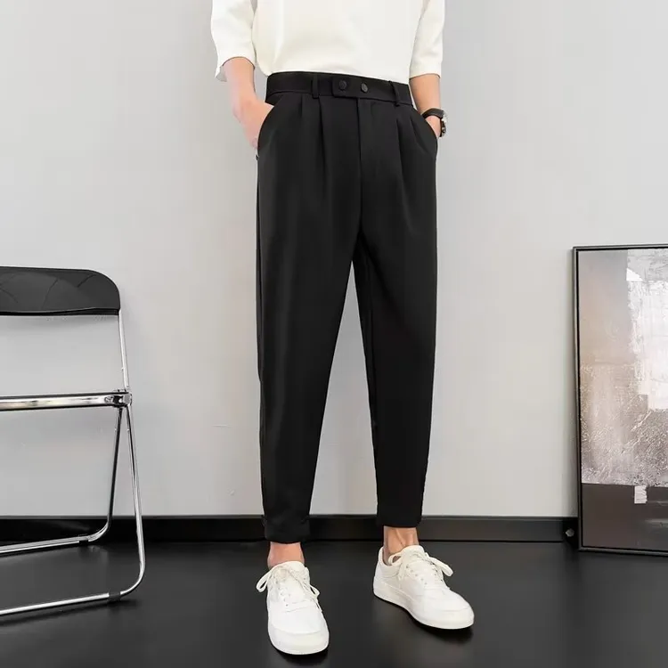 青春流行气质宽松型西裤休闲潮流百搭男潮2024春夏秋简约新款九分