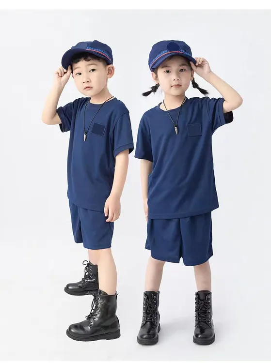 新款儿童消防火焰蓝短袖儿童节体能服夏季亲子户外训练服速干透气