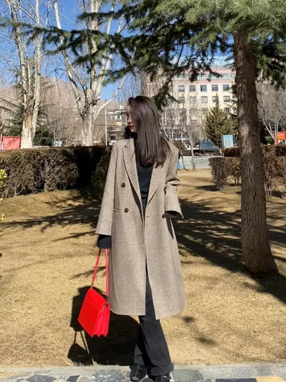 【左柚】新款双面羊毛呢大衣女中长款