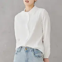 韩版甜美宽松蕾丝领纯棉白衬衫女洋气百搭设计感衬衣泡泡长袖上衣