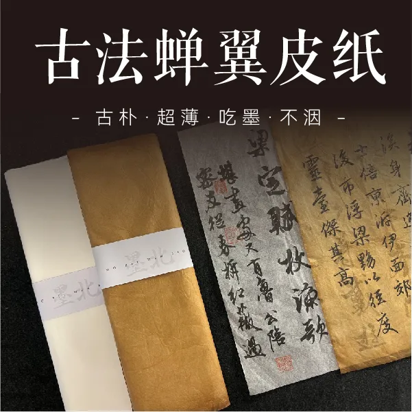 古法蝉翼皮纸半生熟宣纸超薄浸染做旧行书小楷篆隶书法毛边练习纸
