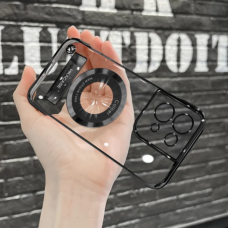 适用opporeno9高级感超薄电镀无边框磁吸贴电镀支架手机壳