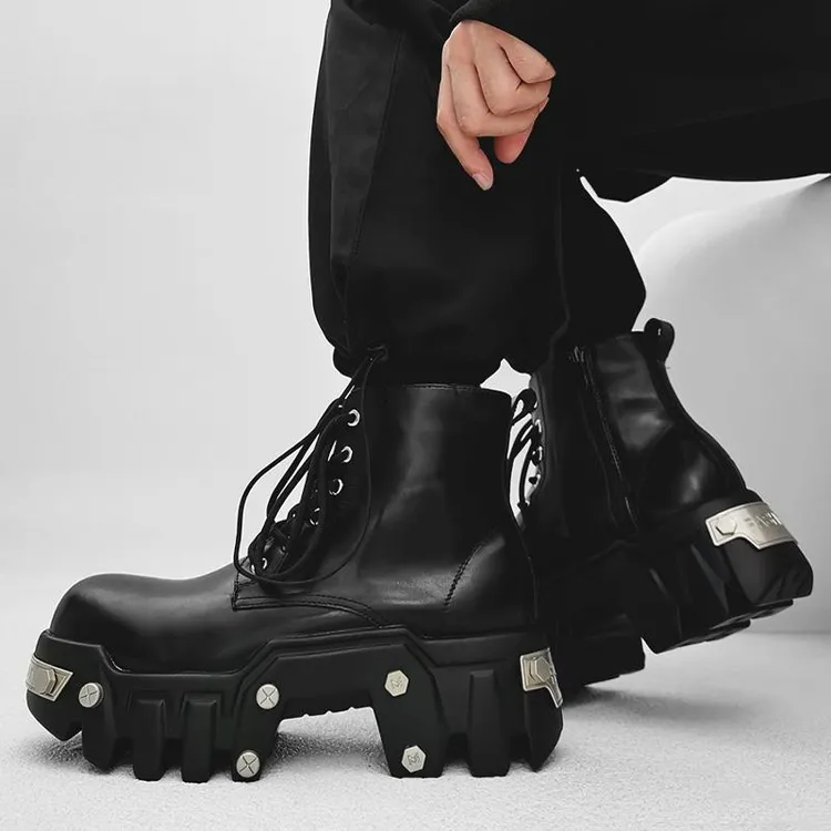 巴黎推土机马丁靴男小众朋克风厚底齿轮坦克靴欧美增高8CM机车靴