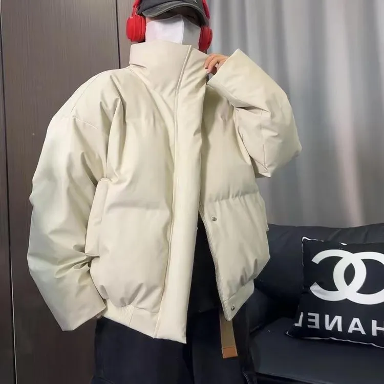 男士潮流立领潮牌保暖面包服美式PU皮短款棉服冬加厚时尚情侣外套