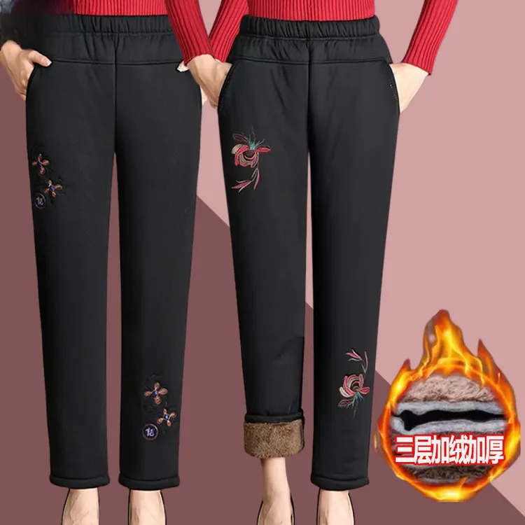 啄木鸟中老年冬季裤子加绒棉裤妈妈巨厚保暖奶奶宽松大码200斤