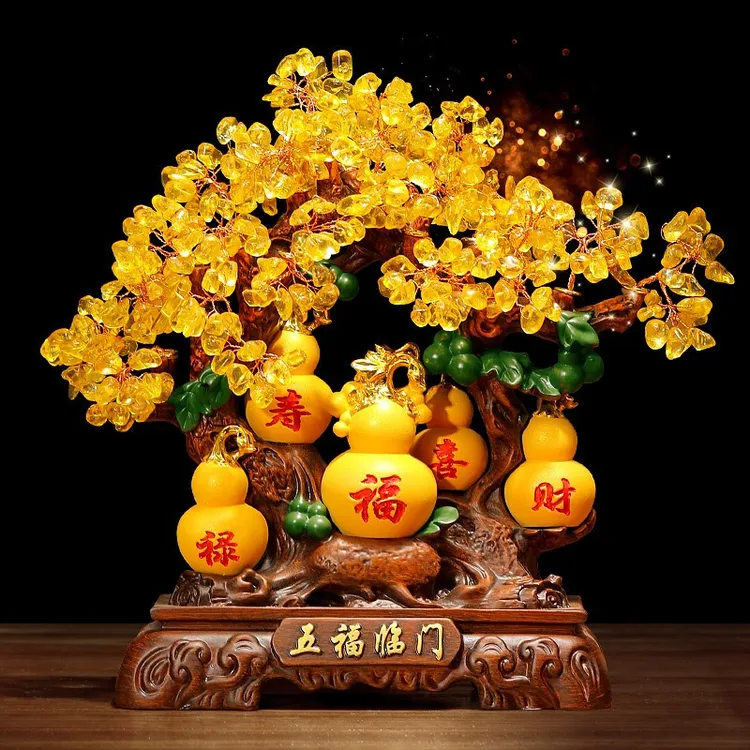 五福临门葫芦摆件客厅发财树乔迁新居电视柜装饰公司店铺开业礼物