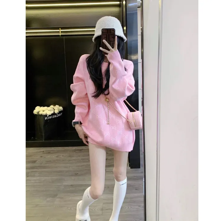 慵懒风网红洋气减龄粉色毛衣女秋冬韩版气质宽松时尚显瘦针织外套