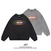 NICEID NICE秋冬季美式加绒套头卫衣男宽松圆领印花运动情侣长袖