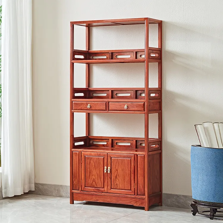 红木家具书架书柜组合新中式落地仿古刺猬展示架置物架红木博古架