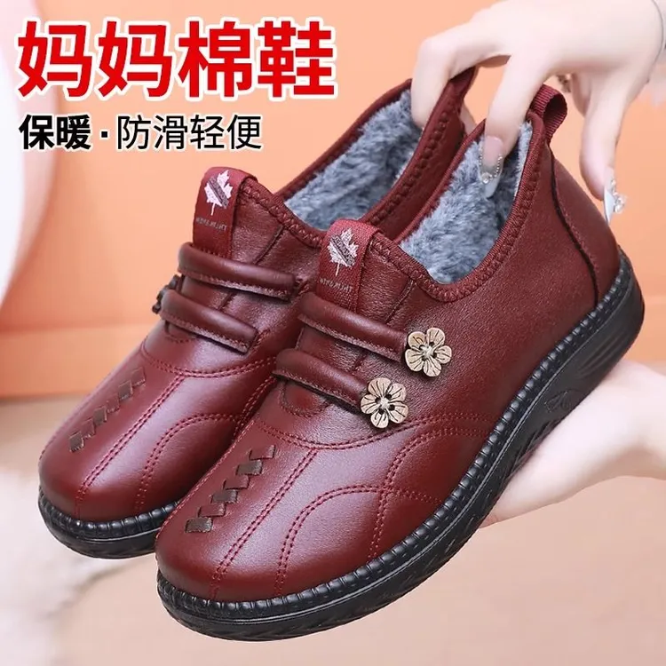 冬季加绒加厚保暖中老年妈妈鞋老北京布鞋女棉鞋平底防滑奶奶棉靴