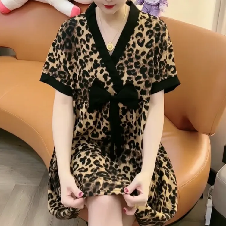 新款大码气质网红时尚休闲宽松韩版睡裙家居服薄款显瘦女士碎花  