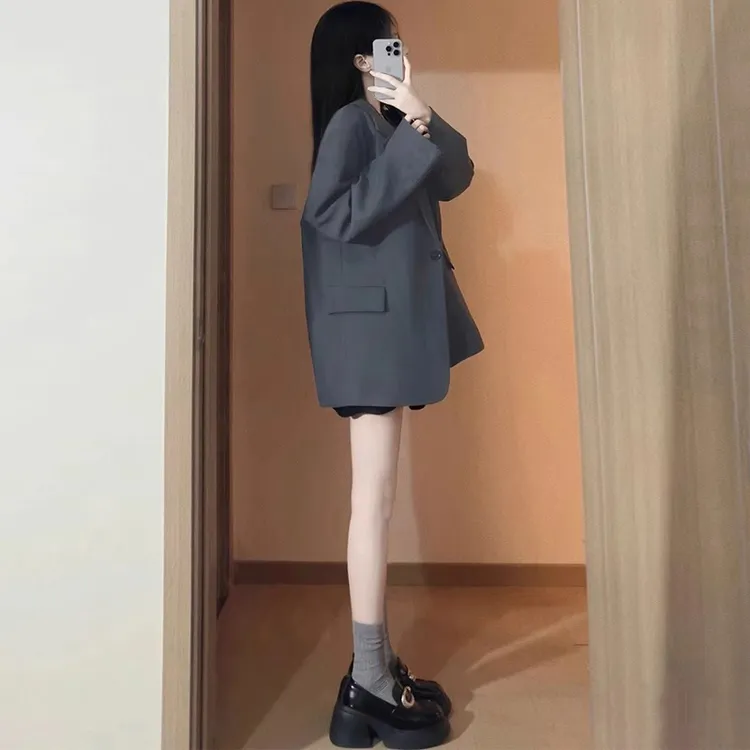 灰色小西服版型chao正西装外套女春秋免烫高级感百搭气质休闲西服