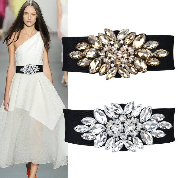 配裙水晶镶钻松紧宽腰封女时尚百搭连衣裙装饰羽绒服束腰弹力腰带