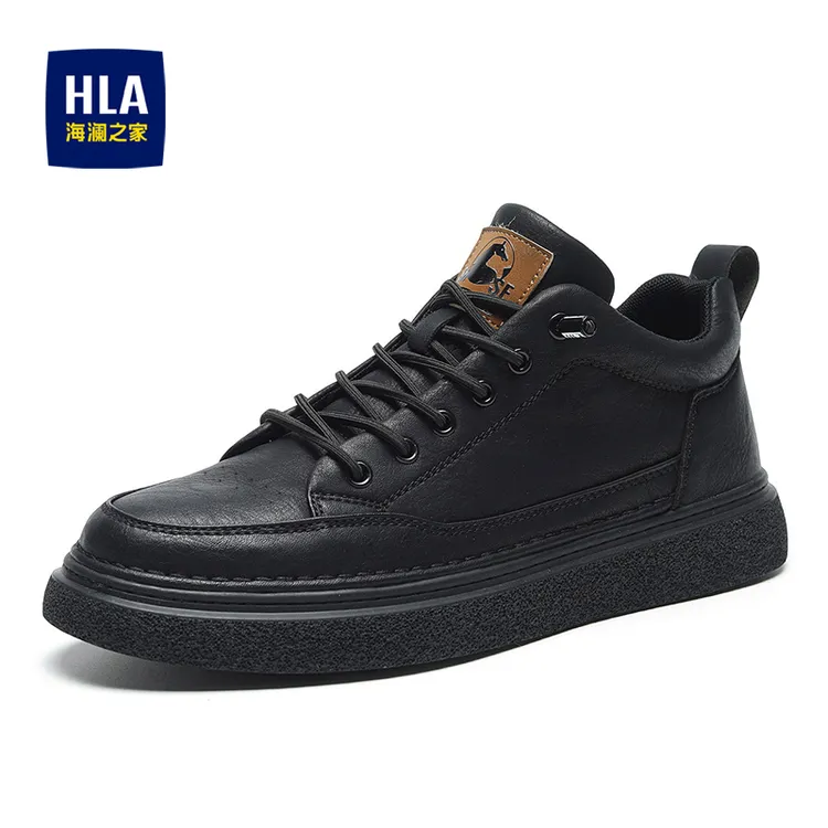 HLA/海澜之家男鞋休闲皮鞋2025冬季男士加绒板鞋增高百搭商务鞋子