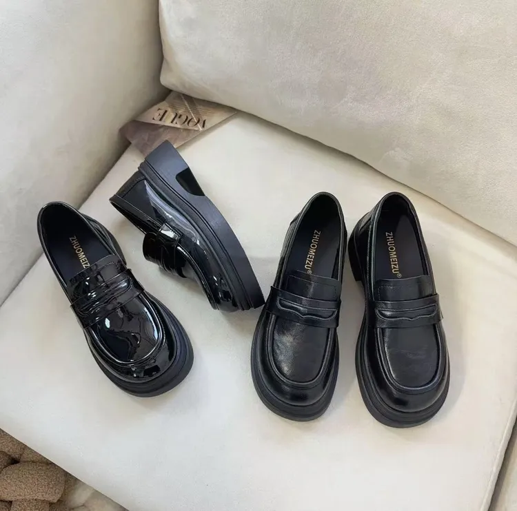 5cm厚底英伦风小皮鞋女新款春秋乐福鞋一脚蹬女鞋复古玛丽珍单鞋