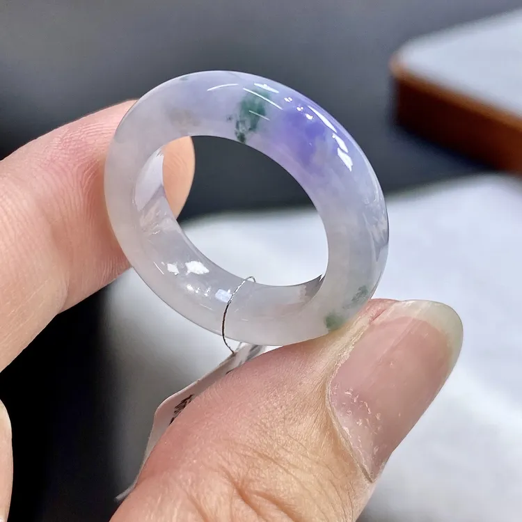 15号天然缅甸A货翡翠老坑冰胶紫罗兰飘绿玉戒指17.4mm紫色