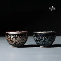 建窑建盏 铁胎原矿釉 彩金盏 蓝油滴盏 茶盏对杯