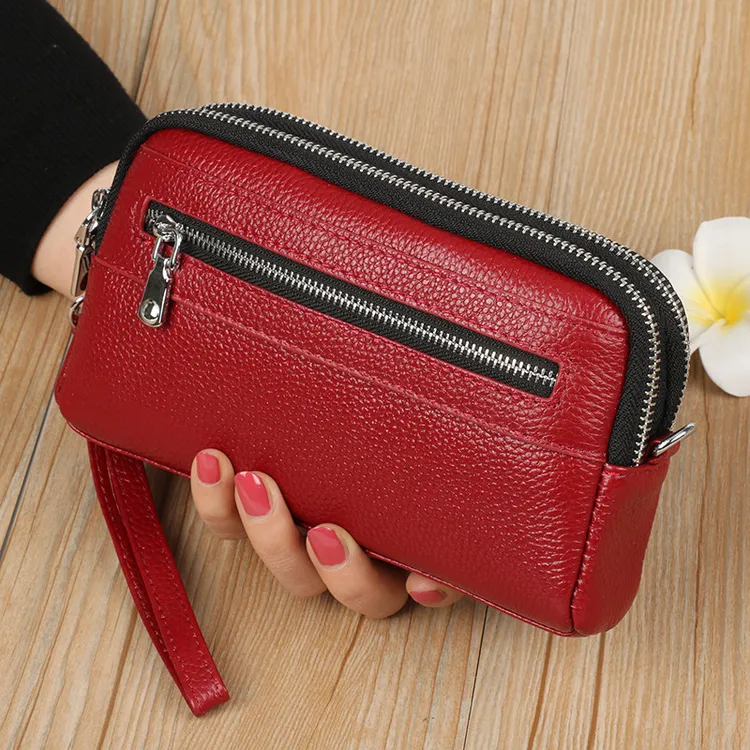 新款牛皮手拿包零钱包时尚多层大容量手机包迷你斜挎单肩包手抓包