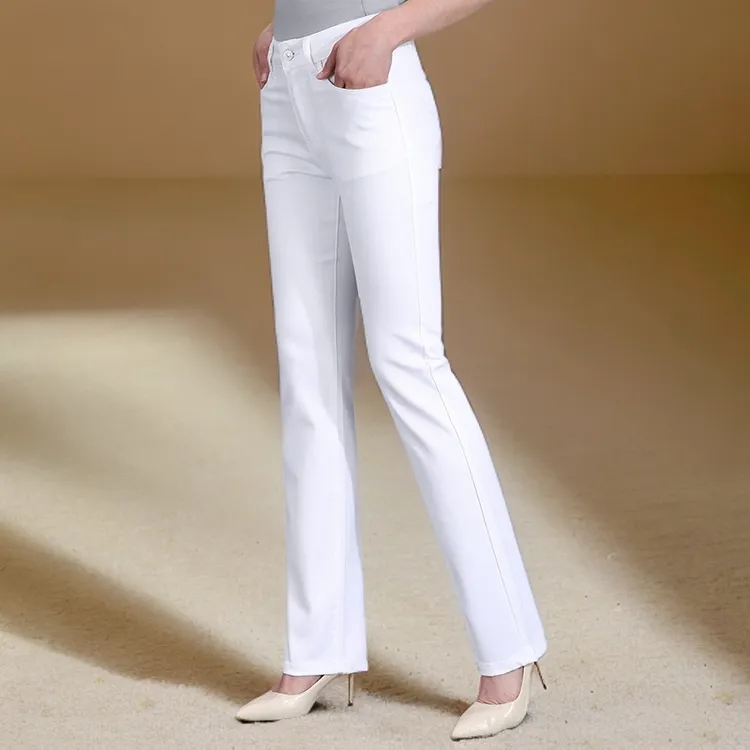 妈妈白色牛仔裤2025春季新款高腰直筒裤子宽松女士长裤休闲女裤